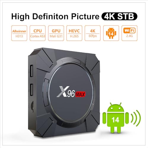 Boîtier TV Android 1|0 X96max - 2GB RAM 16GB ROM - TV Box Quad Core A53 avec Wi-Fi |4/5.0GHz, Ethernet 100M, USB |0/|0 -