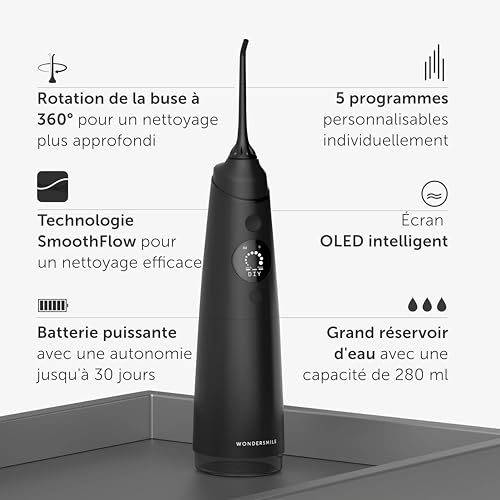 Wondersmile Hydropulseur PRO - 100 jours d'essai sans risque - Technologie SmoothFlow (Ultimate Black)