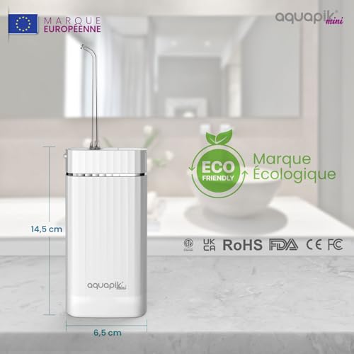 Hydrapulseur Dentaire Aquapik® Mini pour Gencives Sensibles et Implants - 200 ml, 3 Modes de Pression, 21 Jours d’Autono