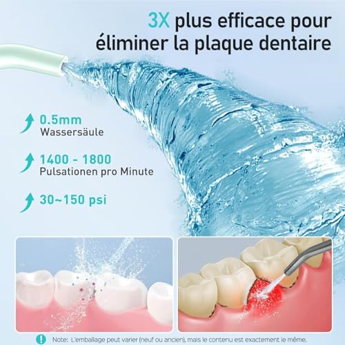 COSLUS Hydropulseur jet Dentaire Portable Vainqueur du Test Rechargeable Étanche IPX7 Modes Hydropulseur 4 Usage Multisc