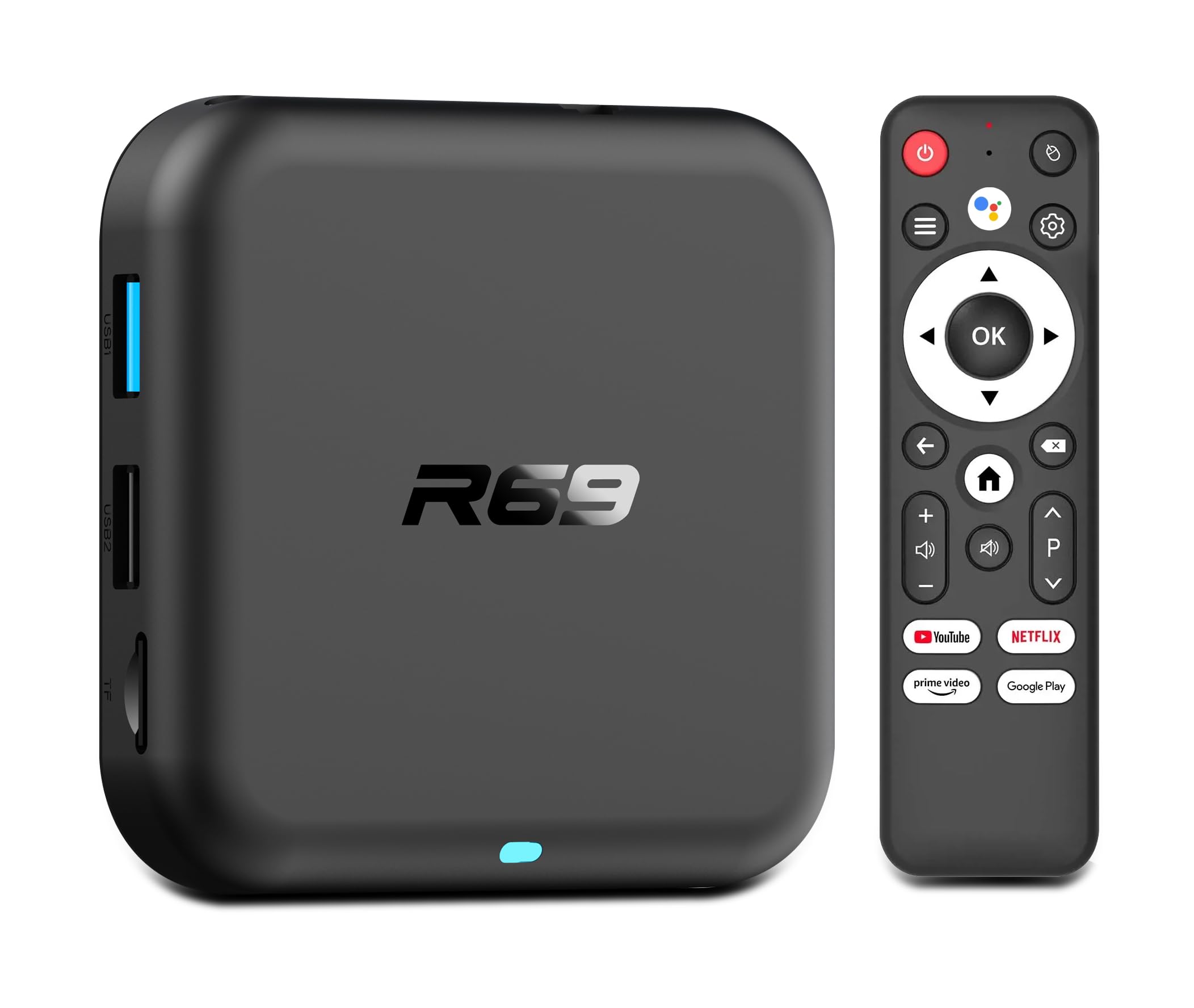 Android TV Box 4K UHD avec Wi-Fi |4/5.0GHz et Bluetooth 5.0, R69 Box 2GB RAM 32GB ROM pour Famille, Box TV Android 1|0 R