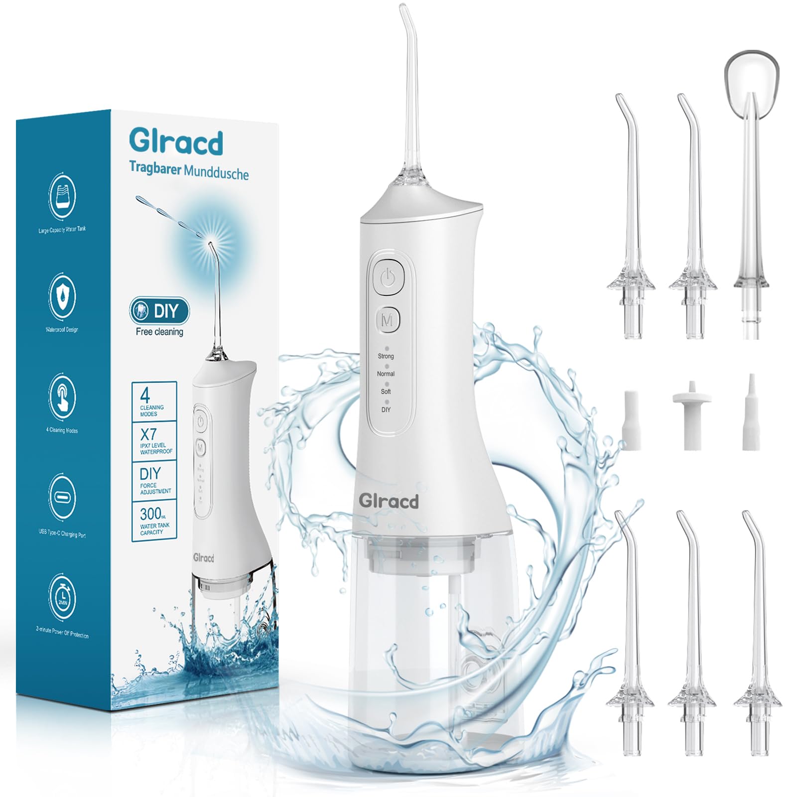 Hydropulseur Jet Dentaire Portable Rechargeable 300ML Étanchéité IPX7 Water Flosser pour Nettoyage Buccal et Entretien D