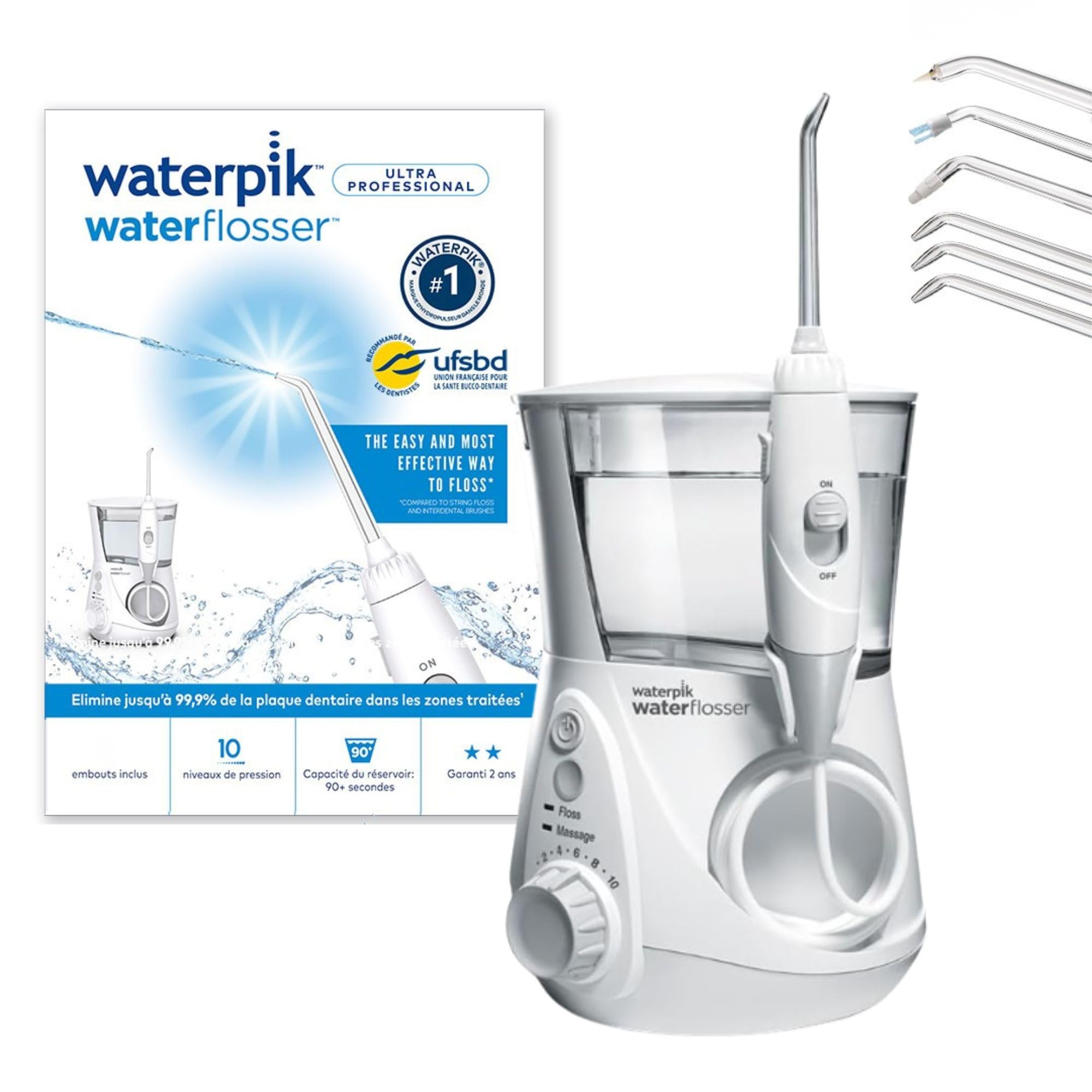 Waterpik - Hydropulseur dentaire professionnel, Jet dentaire avec 6 embouts et 10 niveaux de pression, Élimine la plaque
